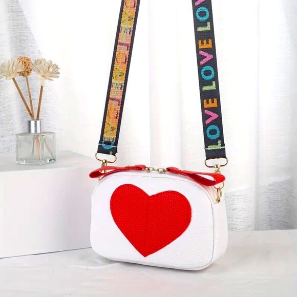 Purse Heart Bag Crossbody Shoulder Strap Textured Love Stylish Trendy Glam Fun - Picture 2 of 3